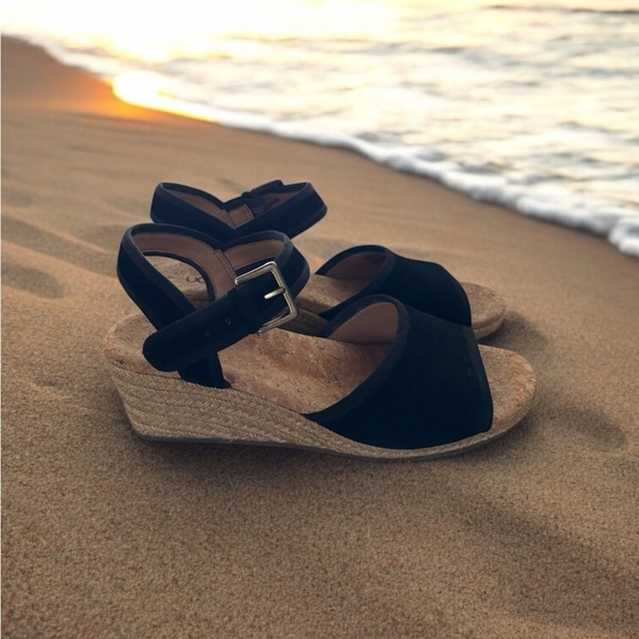 UGG Maybell Suede Black Wedge Sandals Adjustable Ankle Strap. Great Condition - Picture 5 of 7